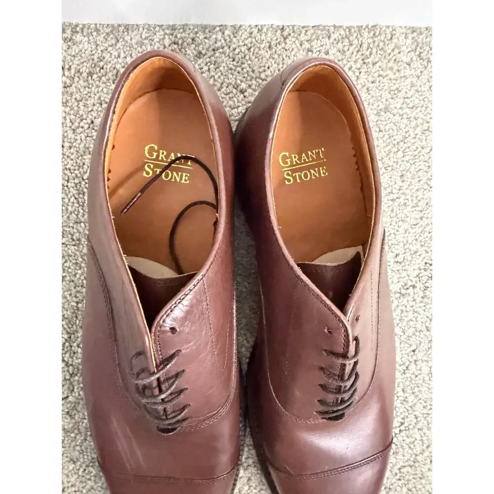 New Grant Stone Cap Toe Oxford Brown Leather Dress Shoes 9E